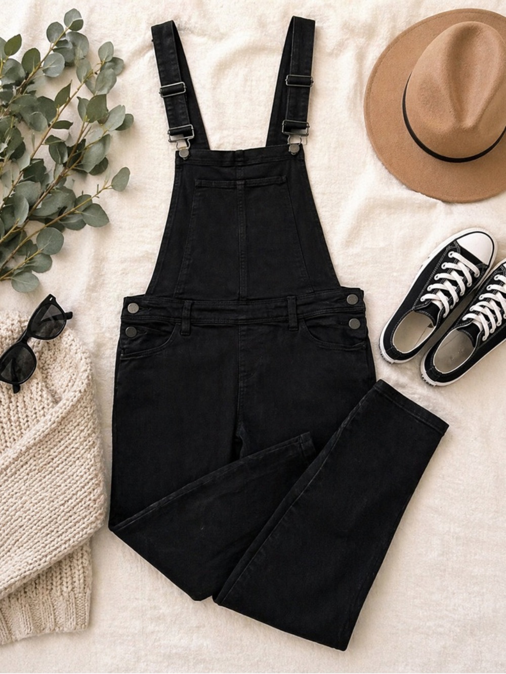 PAIGE Black Denim Overalls Adjustable Strap Stretch Skinny Size 26 EUC